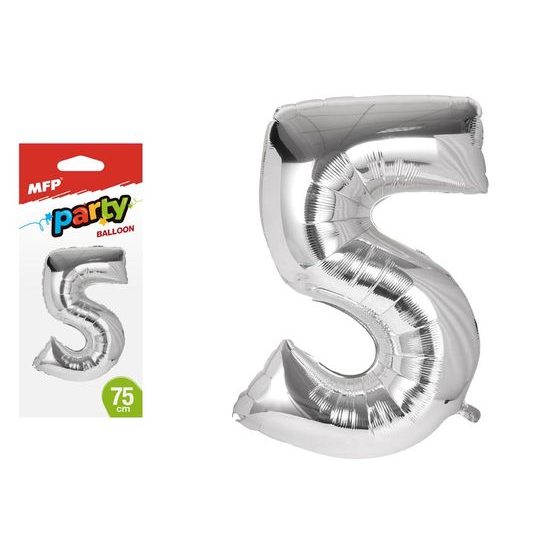 balónek č. 5 nafukovací fóliový 75 cm - stříbrný 8000166