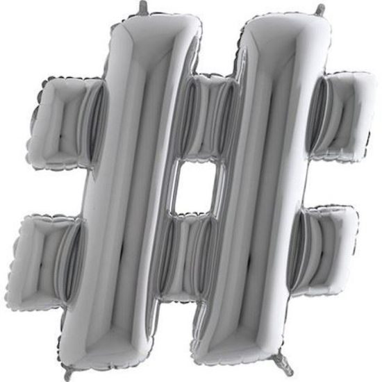 Silver Foil Balloon Hashtag # Sign - SILVER 102 cm