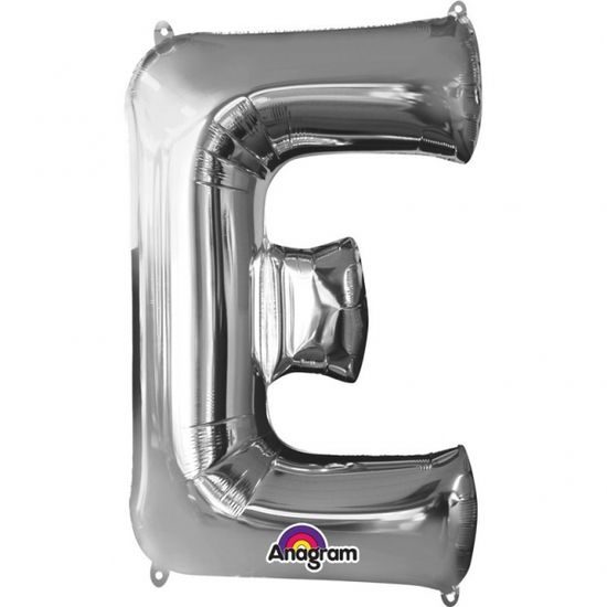 Písmeno E stříbrný foliový balónek 81 cm x 53 cm
