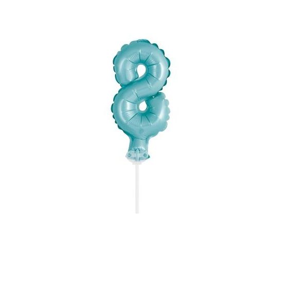 Foil balloon numbers turquoise (Tiffany) 12,5 cm - 8 with holder