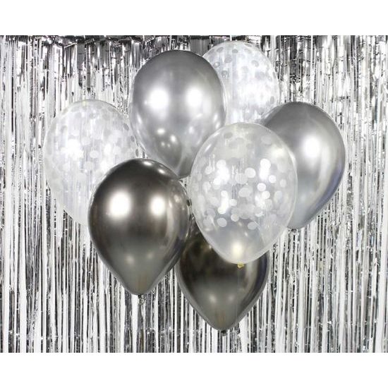 Set of Latex Balloons - Chrome Silver 7 pcs, 30 cm