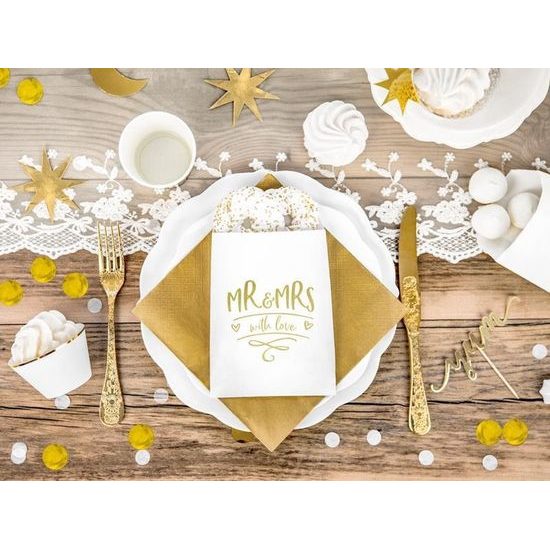 Papírtasakok édességekhez Mr&Mrs fehér - Esküvői -13 x 14cm - 6 db