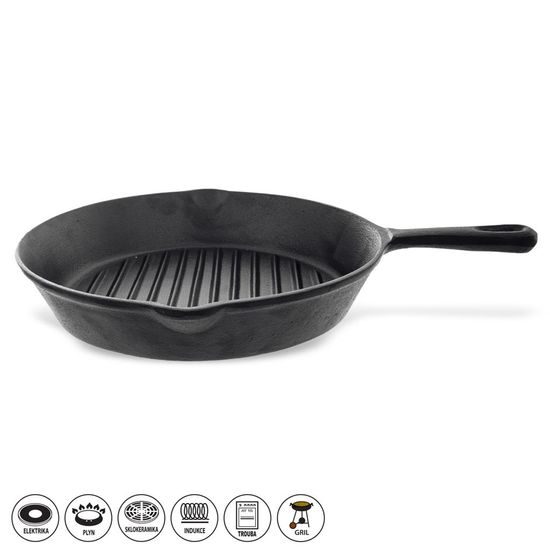 Öntöttvas grill serpenyő steakekhez, bordázott aljjal - átmérő 24 cm