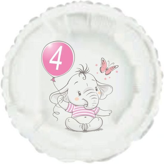 4. narozeniny růžový slon kruh foliový balónek