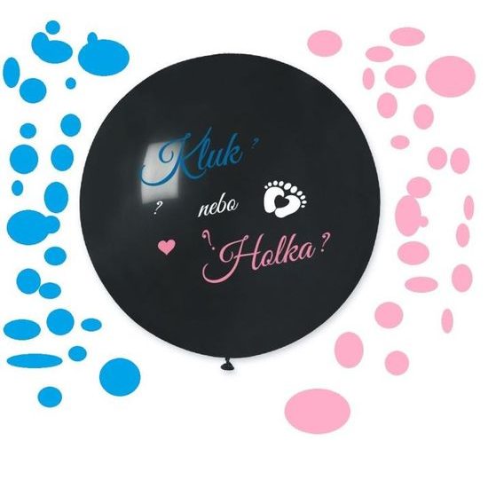 Balón latexový s nápisem " Kluk nebo holka ? " (+ konfety) - Gender reveal - Baby shower - 80 cm