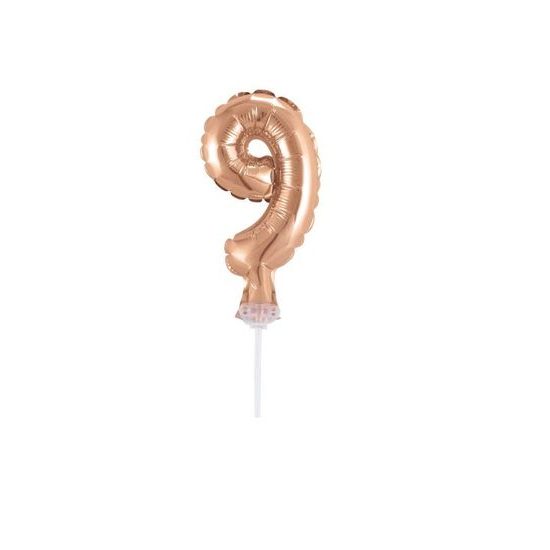 Balloon foil numerals rose gold - Rose Gold 12,5 cm - 9 with holder