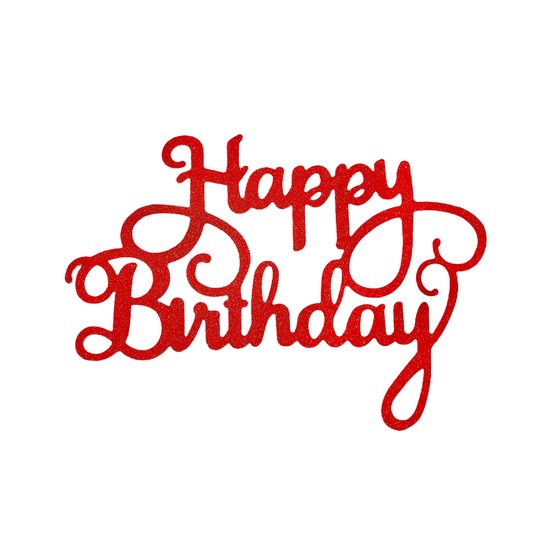 Red cake topper Happy Birthday 14 cm