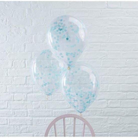 Balloons 30cm - transparent with blue confetti - 6 pcs