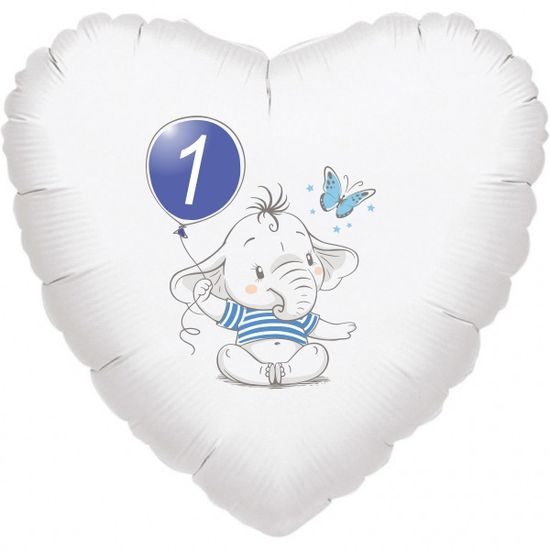 1. narozeniny modrý slon srdce foliový balónek