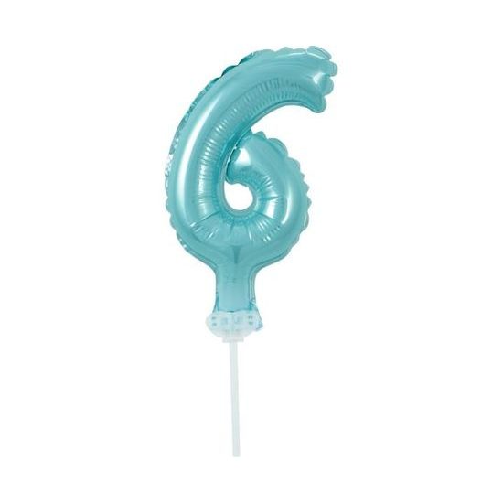 Balloon foil numerals - 6 - LIGHT BLUE 12,5 cm with holder