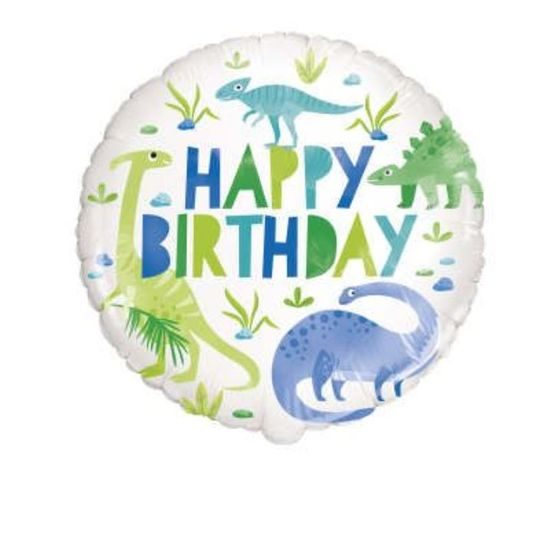 Balón foliový DINOSAURUS - Zelenomodrý - Happy birthday - Všechno nejlepší - 45 cm