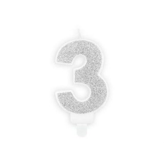 Ezüst születésnapi gyertya 3, 7 cm