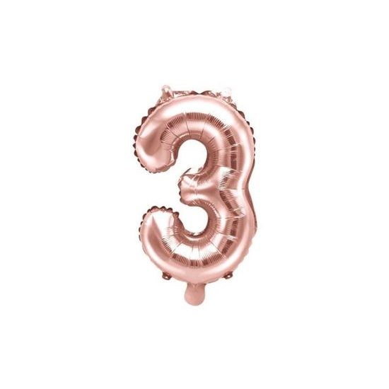 Rose Gold Foil Number Balloon - 35 cm - 3 (NOT HELIUM FILLABLE)