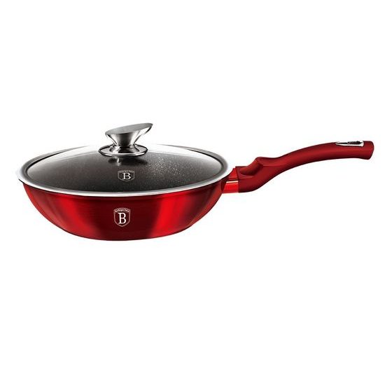 Pánev WOK s poklicí s mramorovým povrchem 28 cm Burgundy Metallic Line