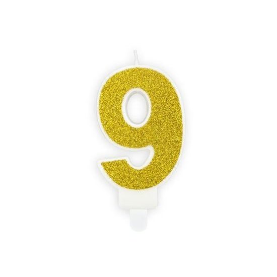 Birthday candle 9, gold, 7 cm