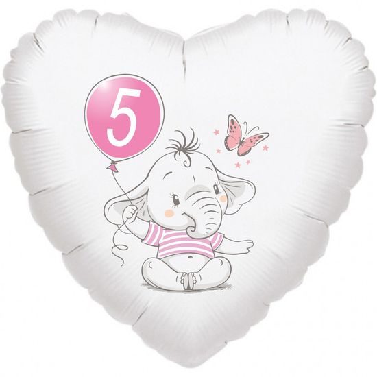5. narozeniny růžový slon srdce foliový balónek