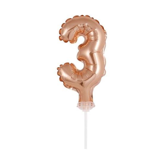 Balloon foil numerals - 3 - ROSE GOLD 12,5 cm with holder