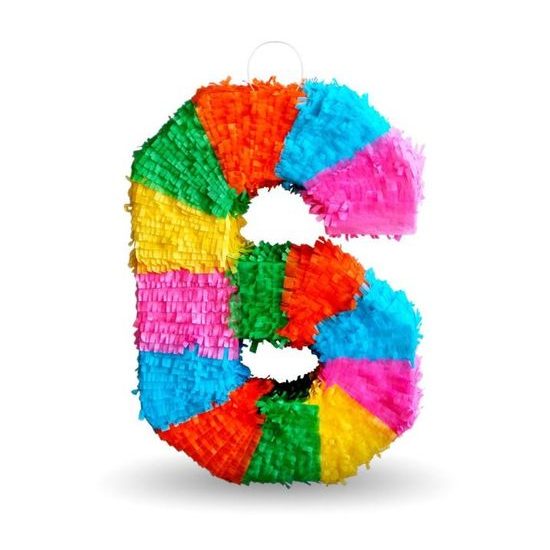 Piñata číslo " 6 " farebná - rozbitná, 50x35x7,5 cm