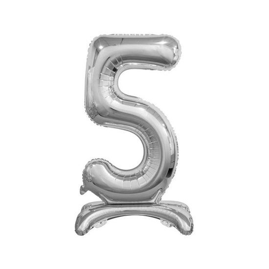 Silver Foil Number Balloon on Stand, 74 cm - 5