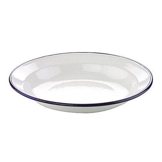 Retro zománcozott mély tányér fehér kék vonallal - 22 cm