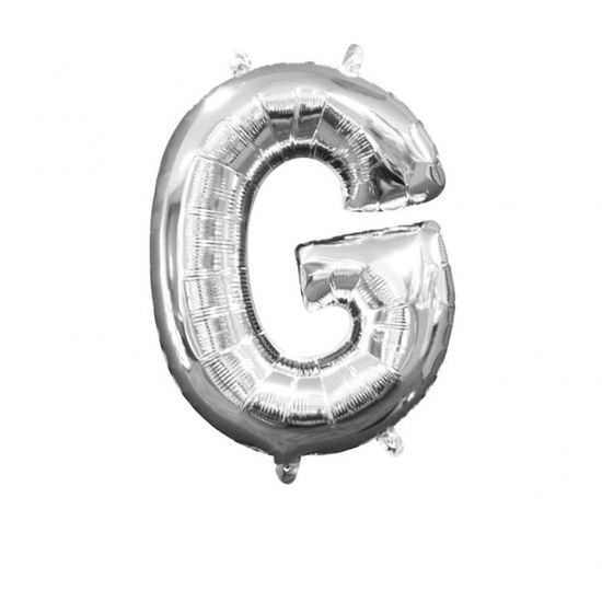 Písmeno G stříbrný foliový balónek 33 cm x 22 cm