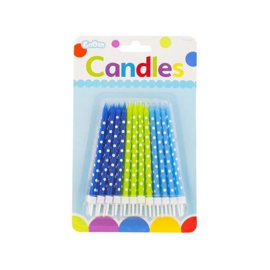 Birthday candles green and blue with polka dots 24 pcs