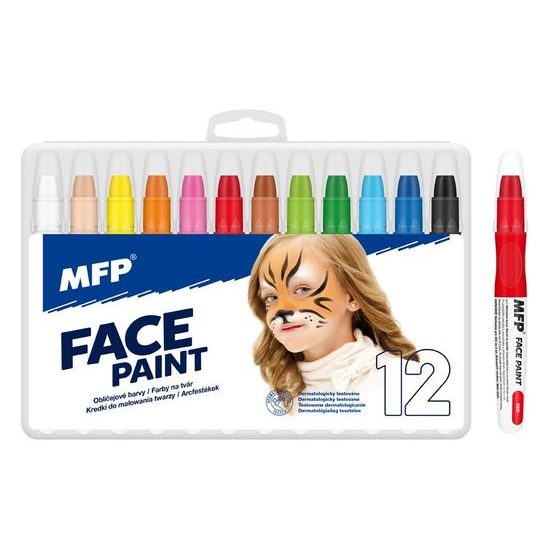 Sada bezpečných barev na obličej Face Paint - 12 ks
