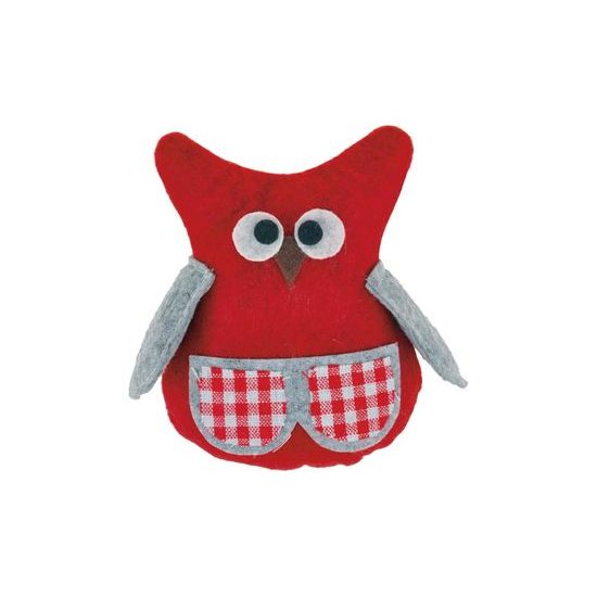 sova filc 12 cm červená s kárem 1041879