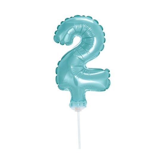 Balloon foil digits - 2 - LIGHT BLUE 12,5 cm with holder