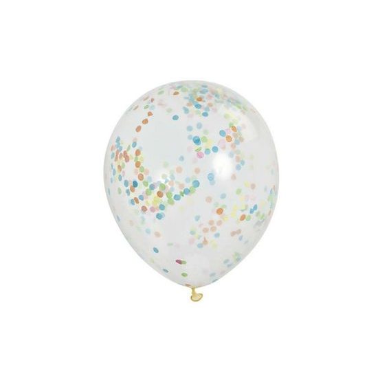 Balloons 6 pcs 30 cm - transparent with coloured confetti