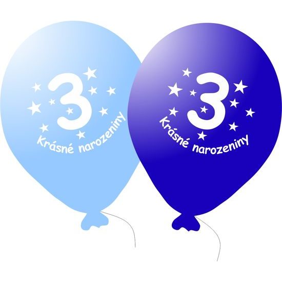 Balónek modrý KRÁSNÉ NAROZENINY číslo 3 - 5 ks