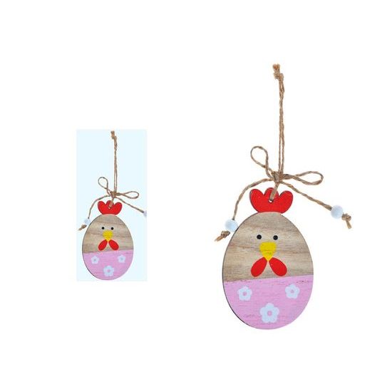 slepice dřevo 2D závěs 8cm růžová 2221420