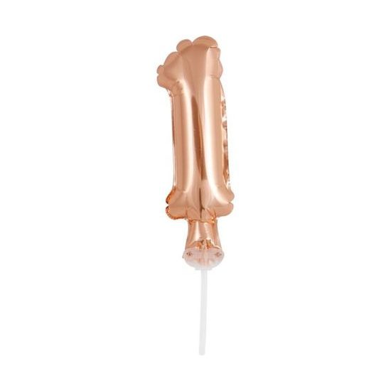 Balón foliový číslice - 1 - RŮŽOVO ZLATÁ - ROSE GOLD 12,5 cm s držákem