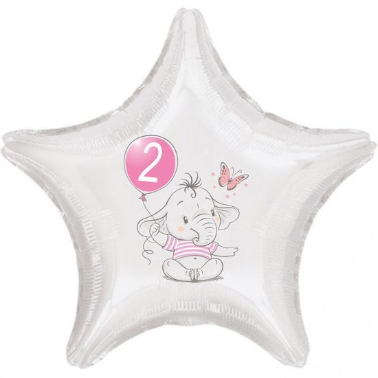 2. narozeniny růžový slon hvězda foliový balónek