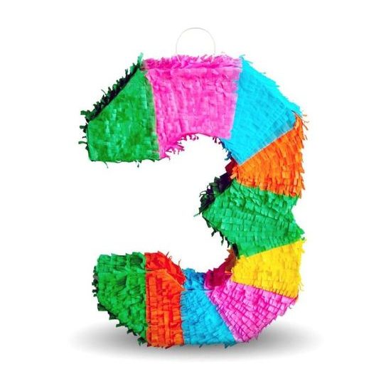 Piñata number " 3 " coloured - breakable, 50x35x7,5 cm