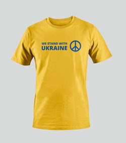 T-Shirt WE STAND WITH UKRAINE FRIEDENSZEICHEN gelb