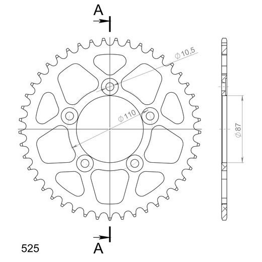 REAR ALU SPROCKET SUPERSPROX RAL-807:45-BLK CRNI 45T, 525