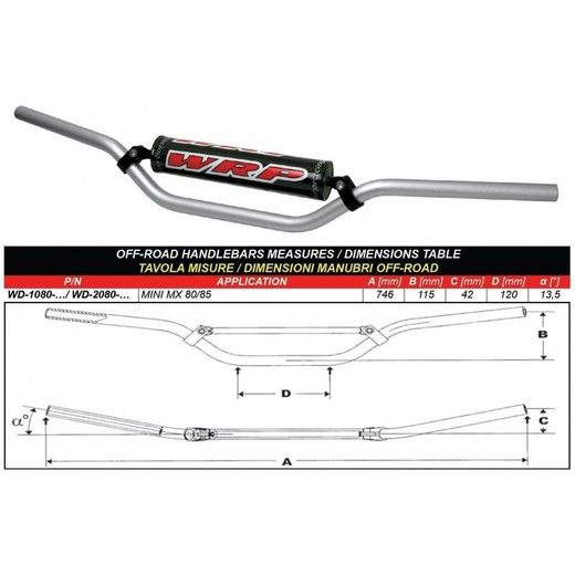 HANDLEBAR WRP PRO-ALU MX 80/85 STD SILVER