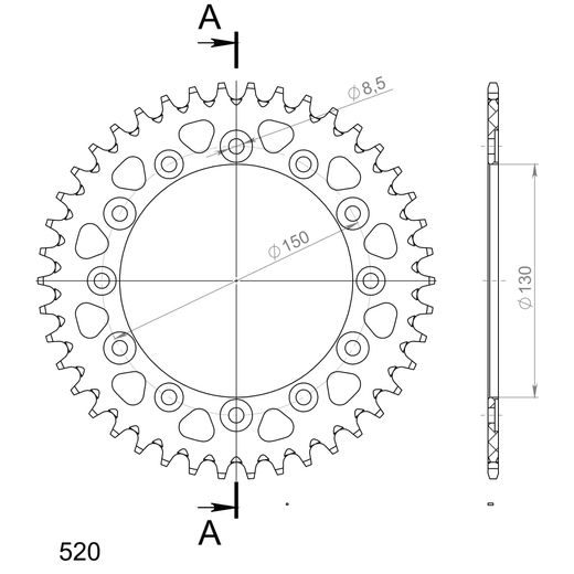 REAR ALU SPROCKET SUPERSPROX RAL-245/2:42-BLK CRNI 42T, 520