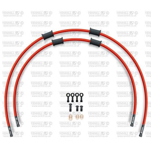 RACE FRONT BRAKE HOSE KIT VENHILL POWERHOSEPLUS KAW-6029FB-RD (2 HOSES IN KIT) RED HOSES, BLACK FITTINGS