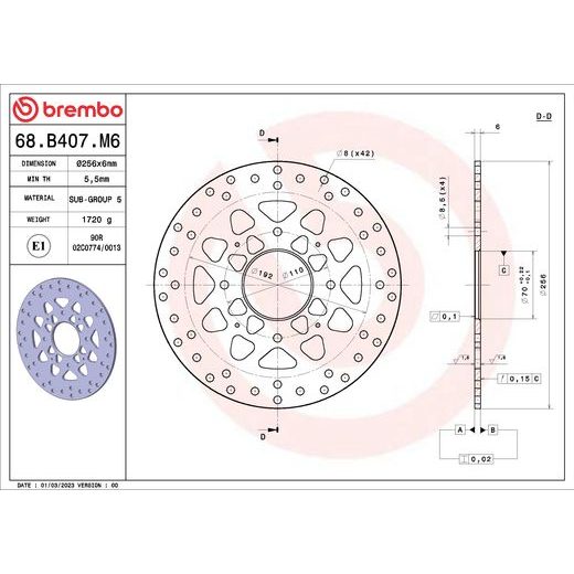 KOČIONA DISK BREMBO 68B407M6 FIX