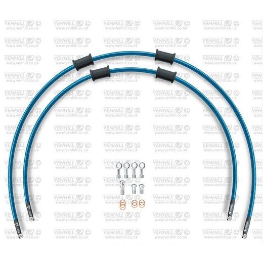 CROSSOVER FRONT BRAKE HOSE KIT VENHILL POWERHOSEPLUS SUZ-2001FS-TB (2 HOSES IN KIT) TRANSLUCENT BLUE HOSES, STAINLESS STEEL FITTINGS