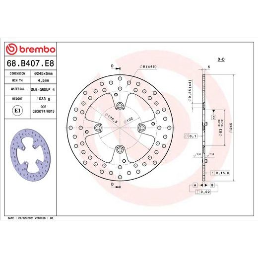KOČIONA DISK BREMBO 68B407E8 FIX
