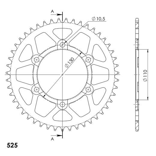 REAR ALU SPROCKET SUPERSPROX RAL-480:47-BLK CRNI 47T, 525