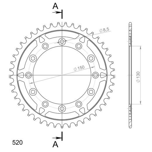 LANČENIK ZADNJI SUPERSPROX RFE-245/2:45-BLK CRNI 45T, 520