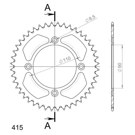 REAR ALU SPROCKET SUPERSPROX RAL-452:44-ORG ORANGE 44T, 415