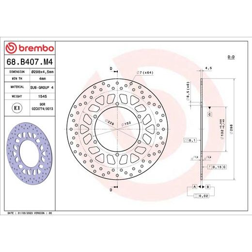 KOČIONA DISK BREMBO 68B407M4 FIX