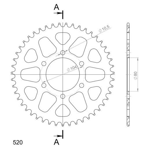 REAR ALU SPROCKET SUPERSPROX RAL-478:47-BLK CRNI 47T, 520