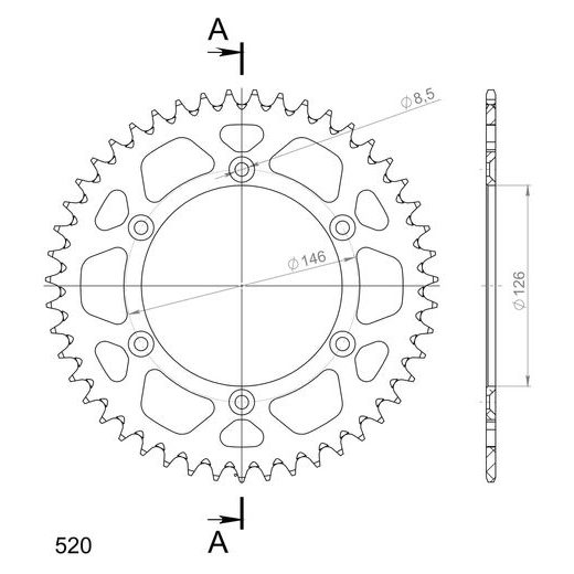 REAR ALU SPROCKET SUPERSPROX RAL-808:47-RED CRVEN 47T, 520