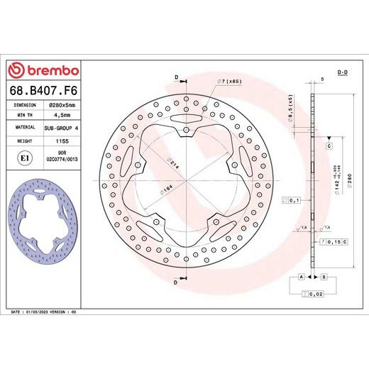 KOČIONA DISK BREMBO 68B407F6 FIX